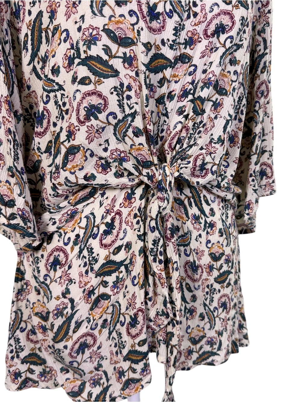 teaRose Floral Boho Tie Front Blouse M V Neck Back Zip Cottagecore - Picture 3 of 11